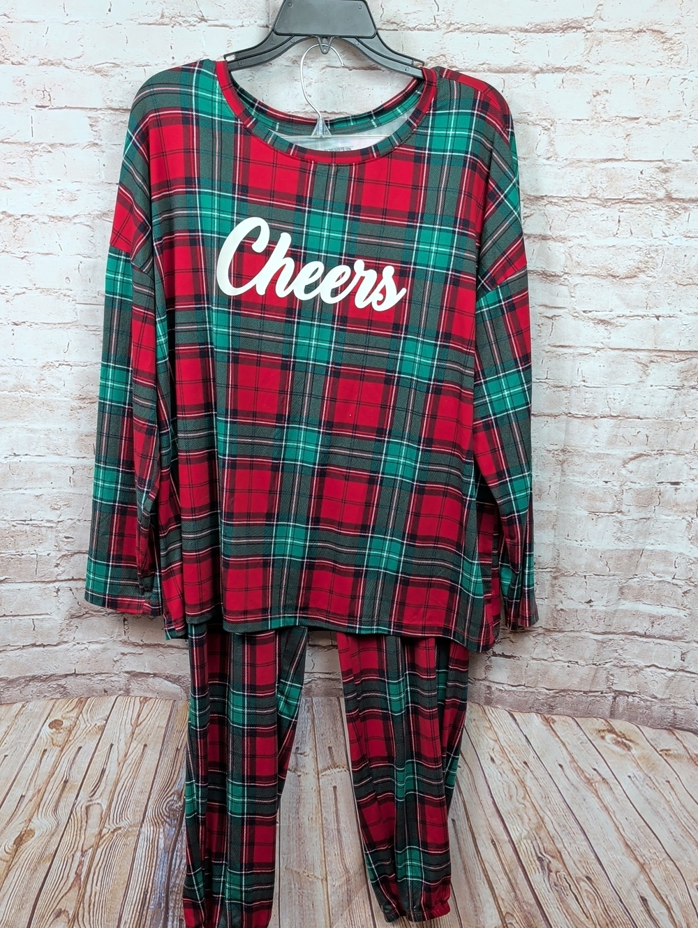 Joyspun Cheers Plaid Pajama Set - Red & Green XL